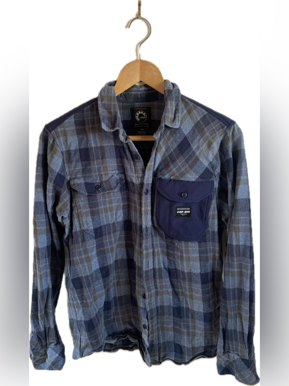 BRP Bombardier Recreational Products CAN AM Men's Blue Plaid Flannel Shirt